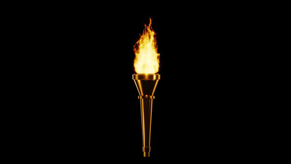 burning flame on torch on black background 3D rendering