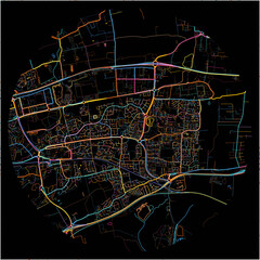 Colorful Map of Basildon, East of England with all major and minor roads.
