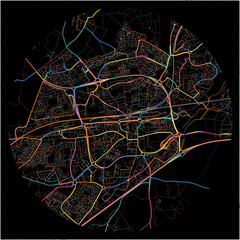 Colorful Map of Basingstoke, South East England with all major and minor roads.