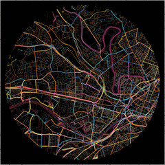 Colorful Map of Salford, North West England with all major and minor roads.