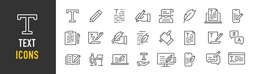 Text web icons in line style. Words, read, copywriting, collection. Vector illustration. - obrazy, fototapety, plakaty