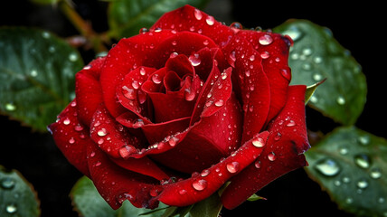 Glistening Raindrops on Vibrant Rose.