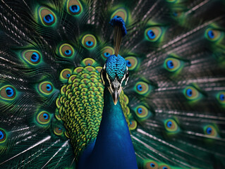 Fototapeta na wymiar A very beautiful adult peacock. Showing off his beautiful feathers