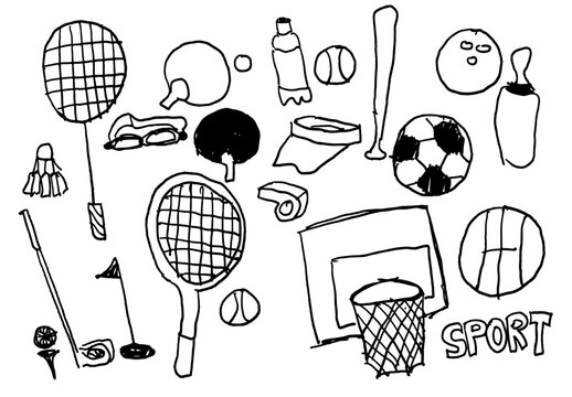 Lazy Hand Drawn Illustration of Sport Objects