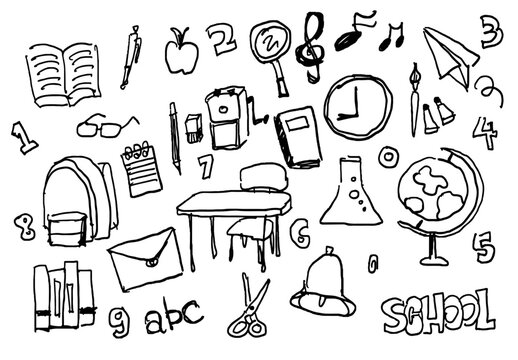Lazy Hand Drawn Illustration of School Objects