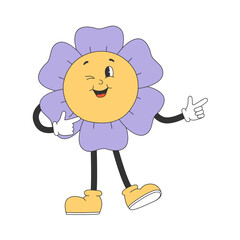 Cute flower character in y2k groovy style. Cartoon character in trendy retro style.
