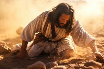 Jesus Christ in Creation creating all things including man from the dust of the earth Generative AI Illustration