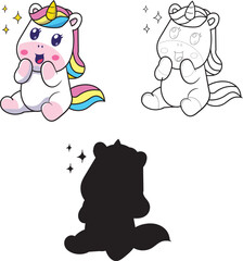 Cute little pink magical unicorn. Vector illustration of unicorn silhouette. Vector design on white background.