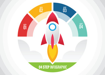 Rocket infographics with 10 to 4 step data template. Vector illustration abstract rocket paper art on white background. used for planning, strategy, workflow layout, business step