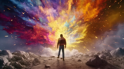 Obraz premium person in the night, woman in another universe, generative ai