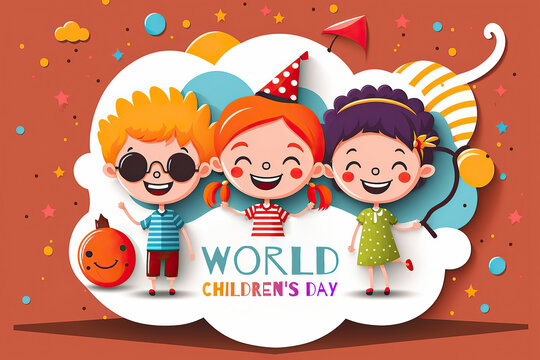 Children's Day Card with Colorful Balloons and Confetti. Generative AI