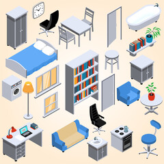 illustration isometric design interior 3d vector furniture
