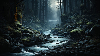 landscape with snow and lake, generative ai