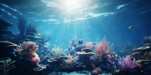 Fototapeta na wymiar Underwater world with colorful exotic corals and fish