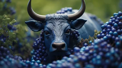 Fotobehang Blue bull looking to camera, generative ai © TheGoldTiger