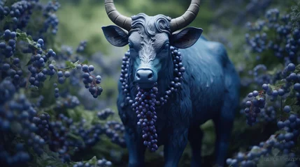 Schilderijen op glas Blue bull looking to camera, generative ai © TheGoldTiger