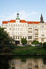 Fototapeta na wymiar German Consulate General building in Wroclaw, Poland. View of the building located on the bank of the pond next to the park