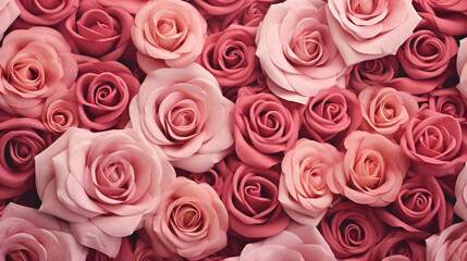 A bunch of pink roses are arranged together.