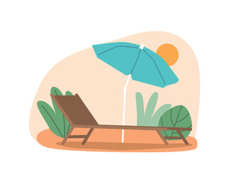 Obraz premium Picturesque Landscape with Cozy Daybed And Umbrella Basking Under The Sun. Surrounded By Lush Green Leaves