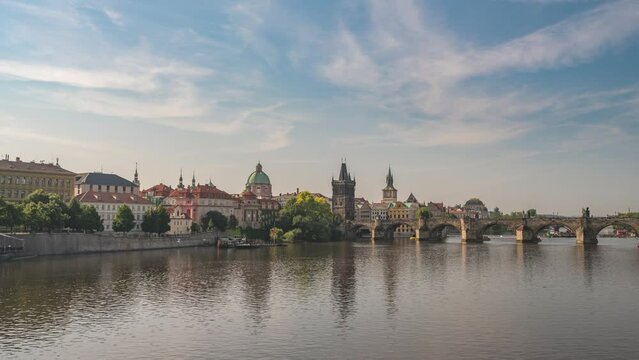 Prague Czechia Czech Republic time lapse 4K, city skyline timelapse at Charles Bridge and Prague old town