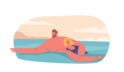 Man Lifeguard Rescues Drowning Woman, Displaying Strength, Courage, And Quick Thinking, Vector Illustration