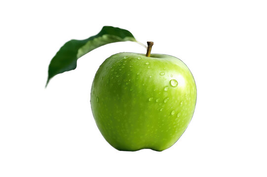 Green juicy apple isolated on transparent background. Green apple on branch