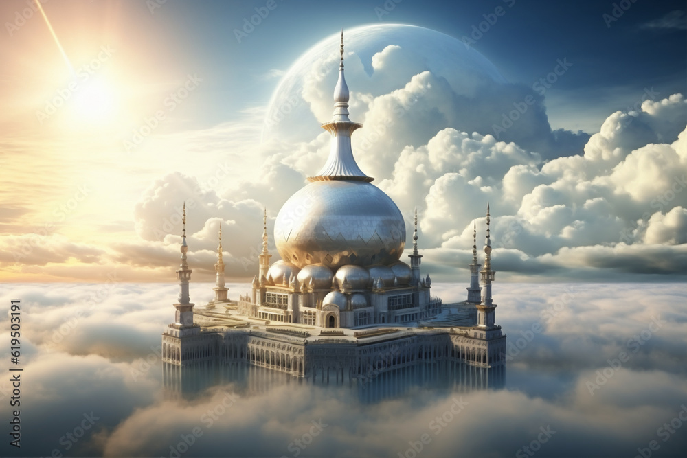 Wall mural mosque in the sky surrounded by clouds