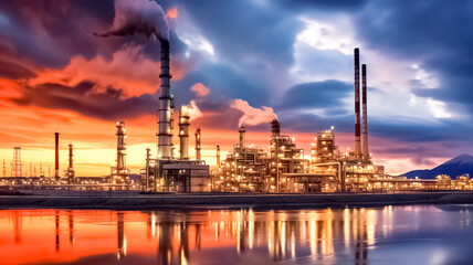 Obraz na płótnie Canvas Petrochemical industry with beautiful sunset sky background.
