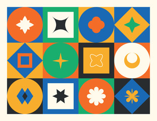 Bauhaus Pattern With Brutalist Forms Embodies A Harmonious Blend Of Geometric Simplicity And Aesthetics