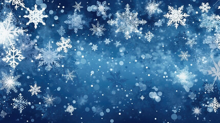 Fototapeta premium Winter background with snowflakes and bokeh lights. Christmas background.
