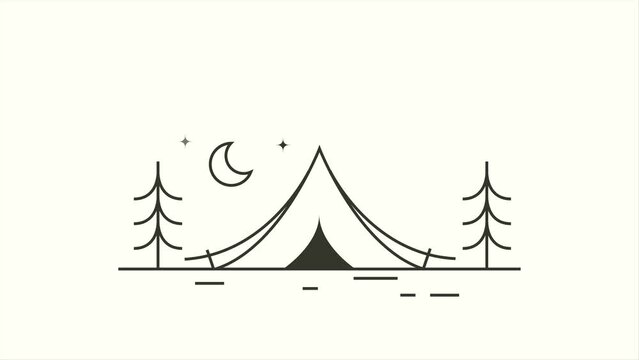 view of tent line art animation template design, tent with night view in 4K loop video animation.