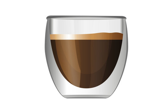 Cappucino in double walled clear glass coffee mug vector illustration