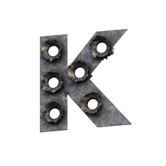 Bullet Holes in Iron 3D Alphabet or PNG Letters