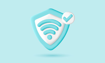 3d icon secure internet connection. Wifi is on. 3d wireless connection. Concept secure internet network.