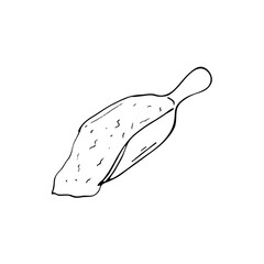 Hand-drawn shovel with flour. Baking ingredient. Decorative element for poster or banner. Hand drawn vector design