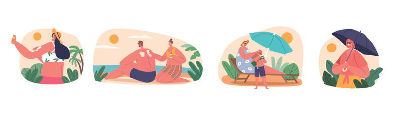 Characters Use Sun Protection To Shield Their Skin From Harmful Uv Rays, Reducing Risk Of Sunburn, Premature Aging