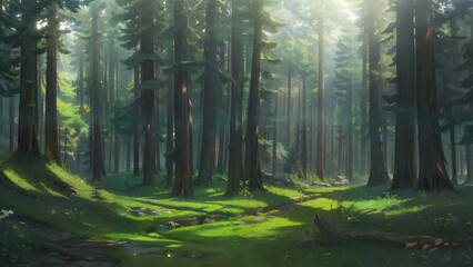  A beautiful rural nature forest. An Illustration in an anime background animation style - Set 2