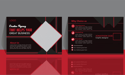 Business postcard design black background and red