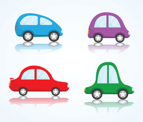 Vector illustration of cartoon style cute little car for kids isolated on a gradient background