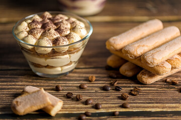 Tiramisu dessert. Delicious Italian dessert in a glass
