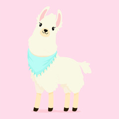 Lama in mexican bandana on pink background