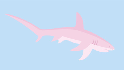 Obraz premium Fox shark. Vector soft pastel illustration. Pink shark on blue background.