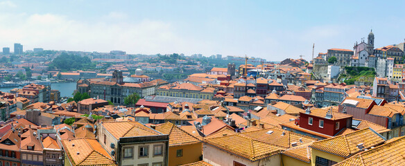 Naklejka na ściany i meble Porto famous historic city, Portugal. Architecture of old town. Travel to Ribeira and Douro river.