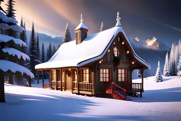 Christmas house in the mountains generated by AI