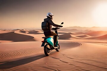 girl on the motorcycle in the desert generated by AI