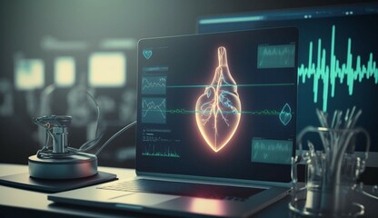 Medicine doctor.Stethoscope with heartbeat report.Generative AI