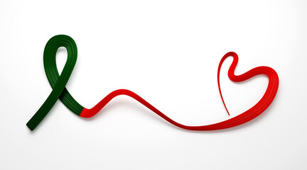 3d Flag Of Portugal Heart Shaped Wavy Awareness Ribbon flag On White Background, 3d illustration