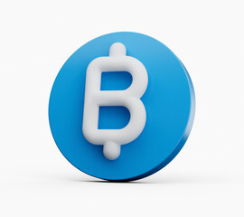 3d White Baht Symbol On Rounded Shiny Blue Icon Isolated On White Background, 3d illustration