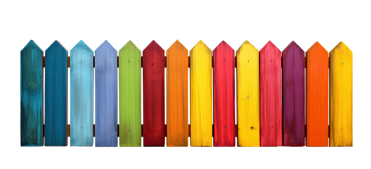 new painted wooden fence on transparent background, png