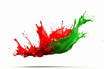 Beautiful splash red and green paint on white background